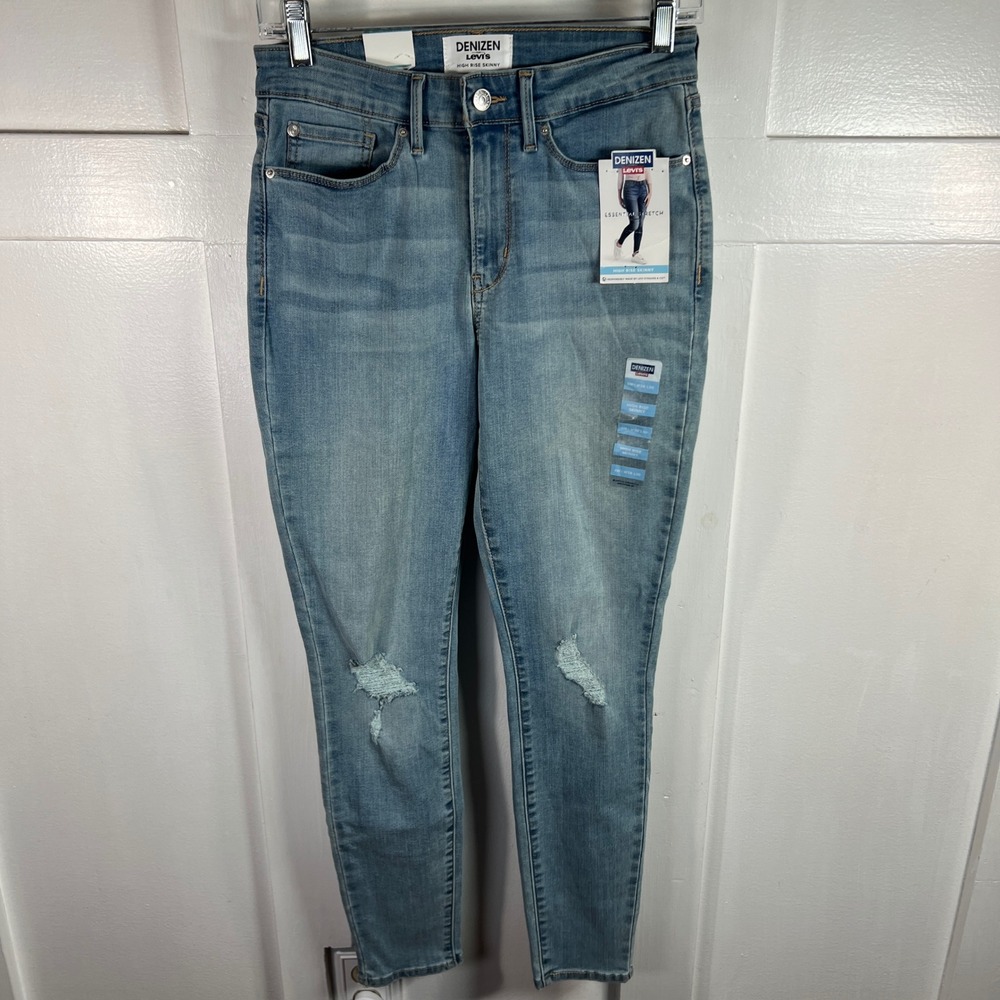 Denizen Levis Womens High Rise Skinny Jeans Light Wash Distressed 6M W28 L30